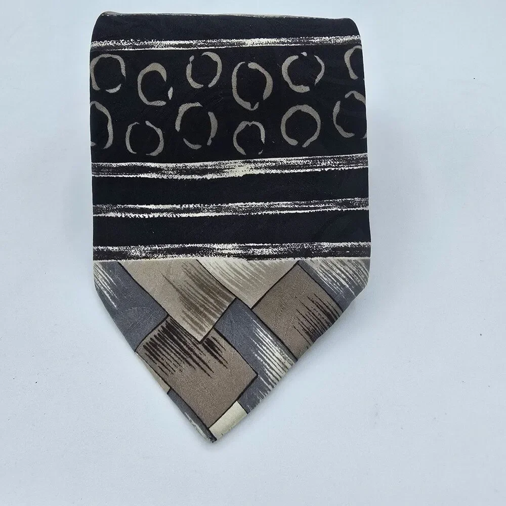 Zylos George Machado Necktie Gray Geometric Square Silk 55 X 4in Vintage
